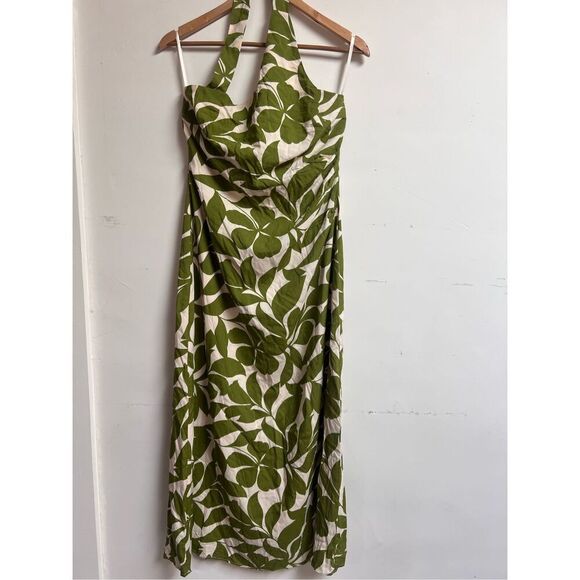 Petal & Pup Women's Green White Tropical Halter Open Back Maxi Dress Large NWOT - Picture 8 of 14